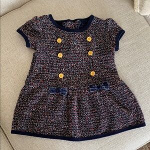 Chic Navy Tweed Dress with Buttons and Bows